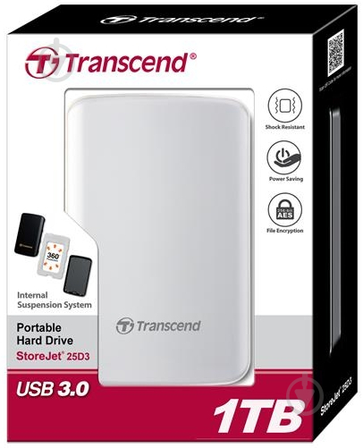 Внешний жесткий диск Transcend Storejet 2.5 D 1 ТБ 2,5" USB 3.0 (TS1TSJ25D3W) - фото 2