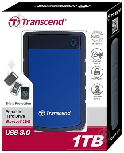 Внешний жесткий диск Transcend Storejet 2.5 H 1 ТБ 2,5" USB 3.0 (TS1TSJ25H3B) - фото 2