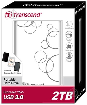 Внешний жесткий диск Transcend StoreJet 2.5 A 2 ТБ 2,5" USB 3.0 (TS2TSJ25A3W) - фото 2