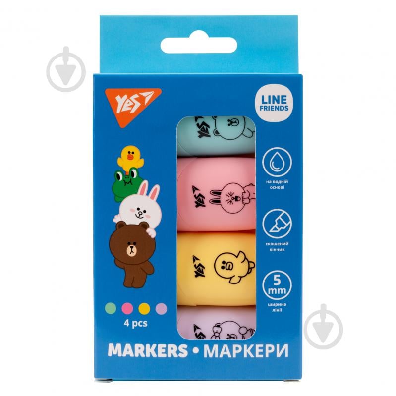 Набор текстовых маркеров YES Line Friends 4 шт. разноцветный - фото 1