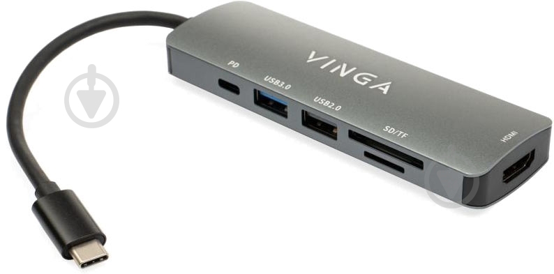 Концентратор Vinga USB Type-C 3.1 to HDMI+USB3.0+USB 2.0+SD/microSD+PD 6in1 - фото 1