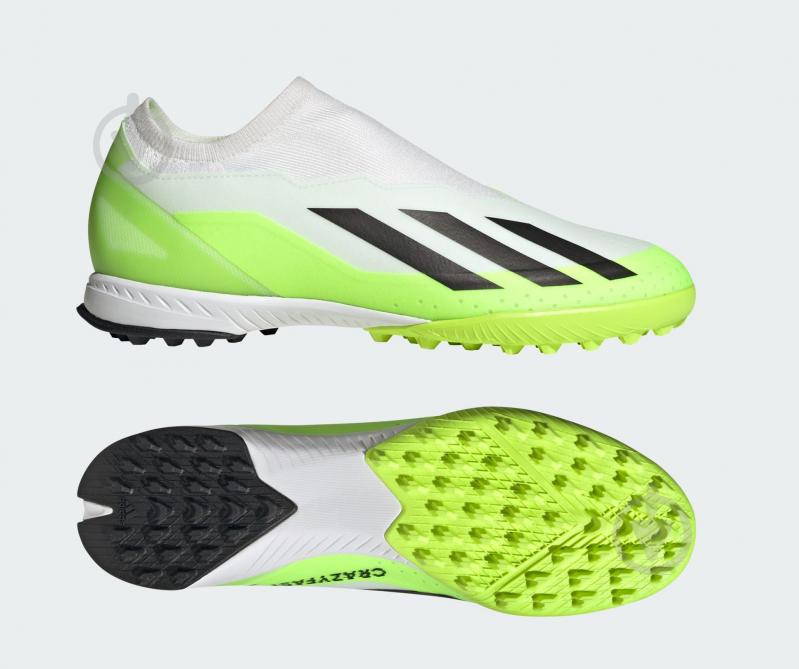 Сороконожки Adidas AW2324 X Crazyfast 3 Laceless Turf Shoes ID9346 р.42 2/3 бело-зеленый - фото 9