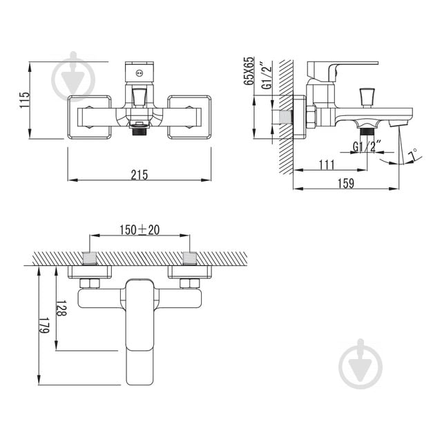 Смеситель для ванны Imprese BILOVEC черный мат, 35 мм 10256 - фото 2