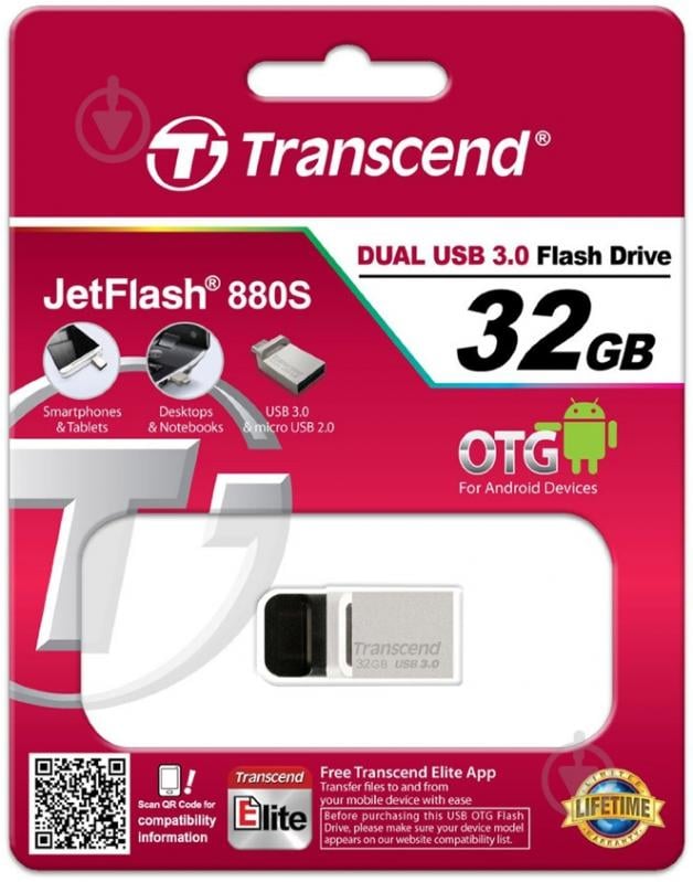 Флеш-пам'ять USB Transcend JetFlash 880 32 ГБ USB 3.0microUSB (OTG) silver (TS32GJF880S) - фото 4