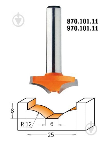 Фреза CMT HM R=12 D=25 d=6 I=8 S=8 970.101.11 - фото 2