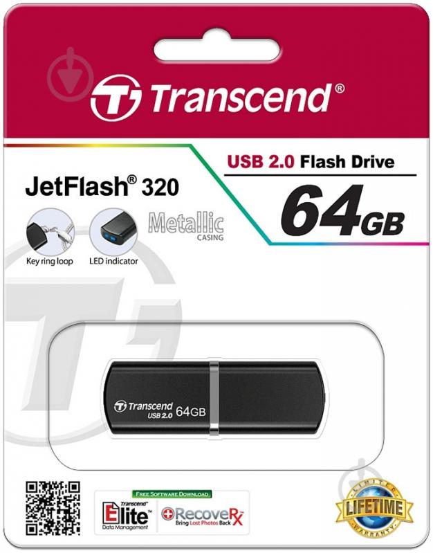 Флеш-пам'ять USB Transcend JetFlash 320 64 ГБ USB 2.0 (TS64GJF320K) - фото 3