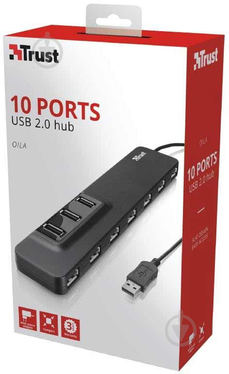 USB-хаб Trust Oila 10 Port USB 2.0 Black - фото 5