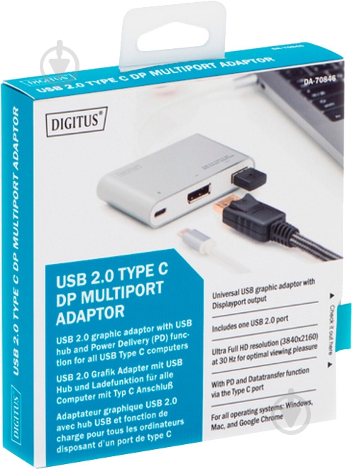 Адаптер Digitus 0,2 м white (DA-70846) USB Type-C - DisplayPort/USB 2.0/Type-C - фото 4