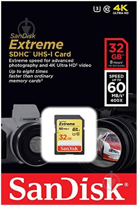 Карта памяти SanDisk Extreme SDHC 32GB Class 10 UHS-I U3 R60/W40MB/s (SDSDXN-032G-G46) - фото 2