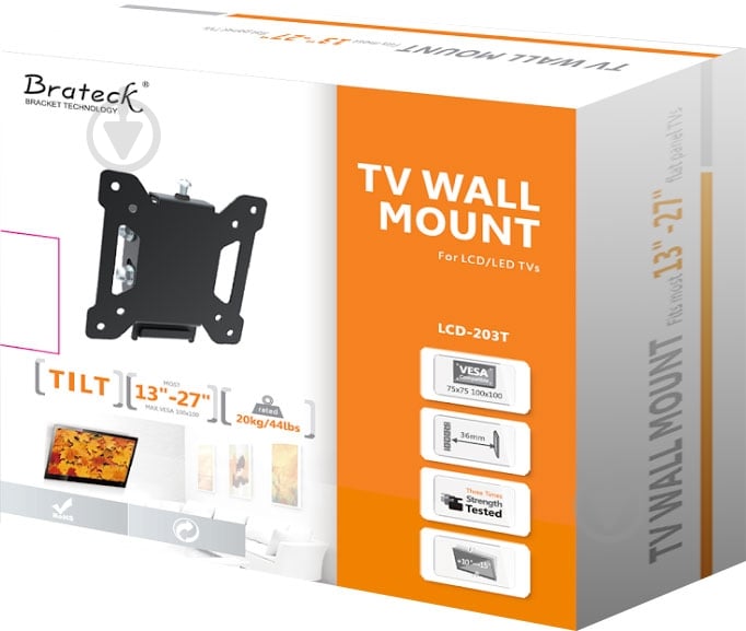 Крепление для телевизора Brateck LCD-203T наклонные 13"-27" черный - фото 5