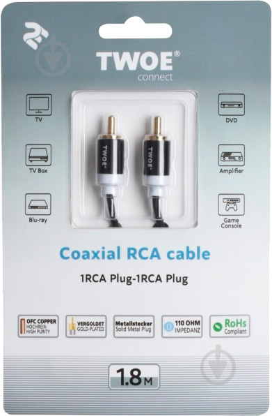 Кабель 2E 1 м черный (2EW-9676) 1RCA - 1RCA - фото 3