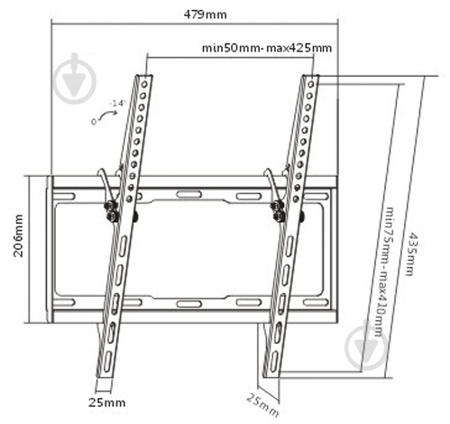Кріплення для телевізора Brateck LP34-44T похилі 23"-55" чорний - фото 4