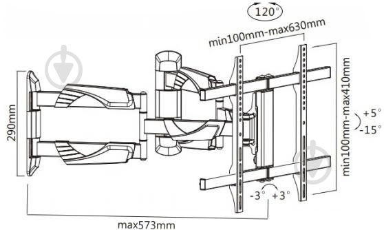 Крепление для телевизора Brateck LPA39-466C поворотно-наклонные 32"-70" черный - фото 2