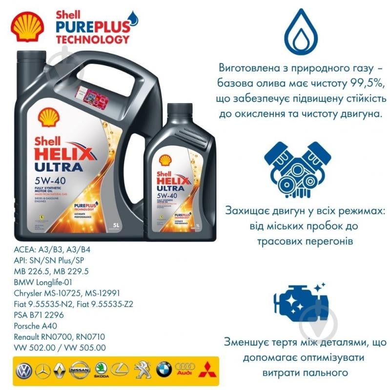Моторное масло синтетическое SHELL Helix Ultra 5W-40 4 л (ТОВ-У000005) - фото 3