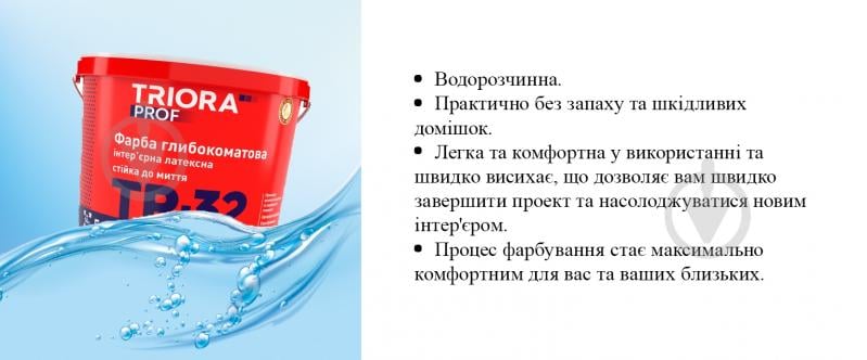 Краска латексная водоэмульсионная Triora TR-32 extra matt глубокий мат белый 10 л - фото 6