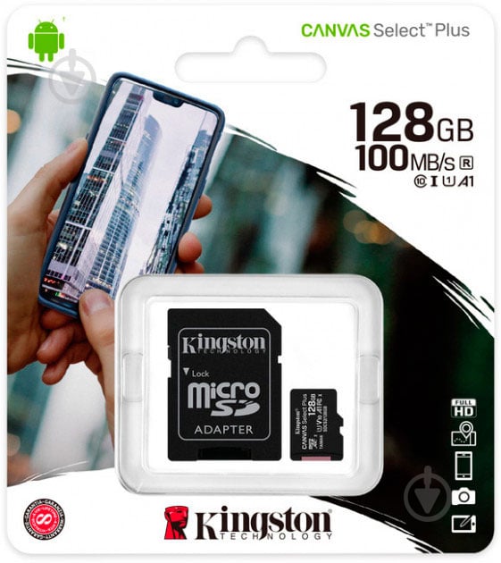 Карта памяти Kingston microSDHC 128 ГБ Class 10 (SDCS2/128GB) Canvas Select Plus UHS-I U1 - фото 3