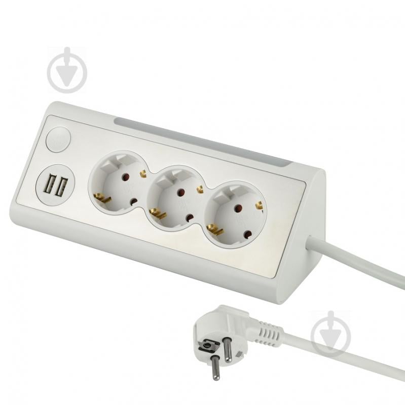 Подовжувач Electraline 2USB LED-підсвітка із заземленням 3 гн. білий 1,5 м 62513 - фото 1