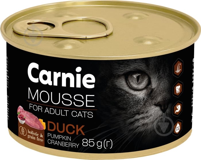 Консерва для котів Carnie м'ясний мус з качкою, гарбузом, журавлиною та желе 85 г - фото 1 Консерва для котів Carnie м'ясний мус з качкою, гарбузом, журавлиною та желе 85 г - фото 1
