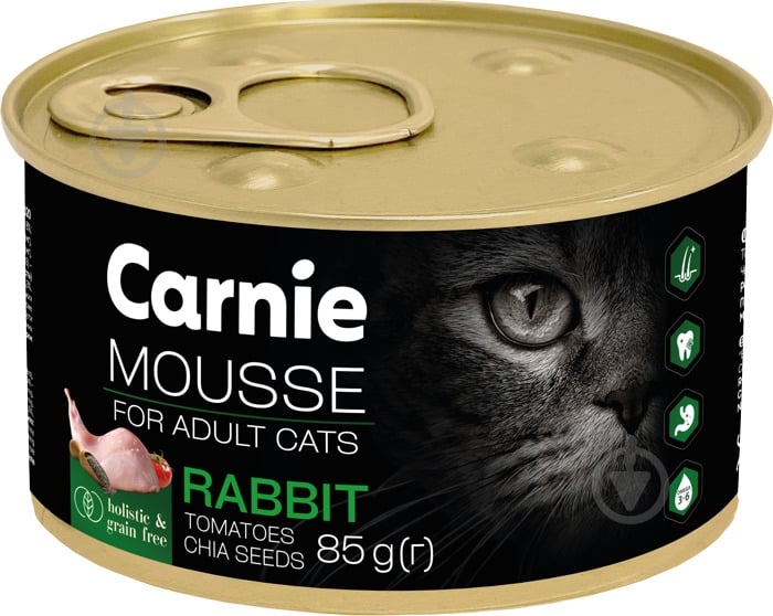 Консерва для котів Carnie м’ясний мус з кроликом, насінням чіа, томатами та желе 85 г - фото 1