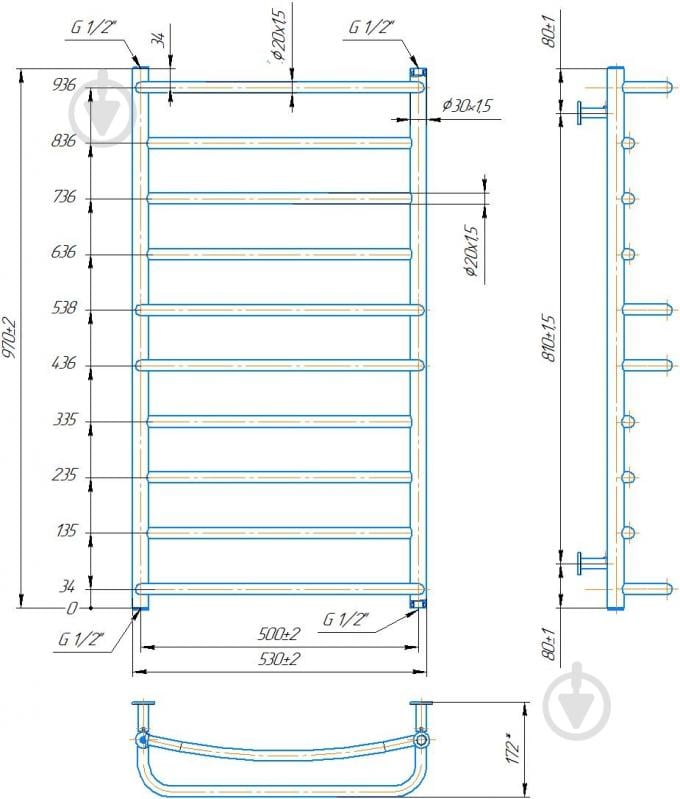 Рушникосушарка водяна Mario INOX Люкс 970х530/500 - фото 4