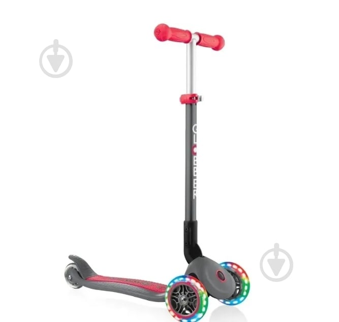 Самокат Globber PRIMO FOLDABLE LIGHTS, сіро-червоний, колеса з підсвіткою, 50кг, 3+ красный с серым 432-120-2 - фото 1