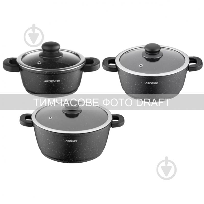 Ковш Ardesto со стеклянной крышкой Gemini Anzio 1.3 л 16 см черный (AR1913AS) - фото 1 Ковш Ardesto со стеклянной крышкой Gemini Anzio 1.3 л 16 см черный (AR1913AS) - фото 1