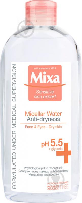 Міцелярна вода Mixa Anti-dryness для сухої та чутливої шкіри обличчя 400 мл - фото 1