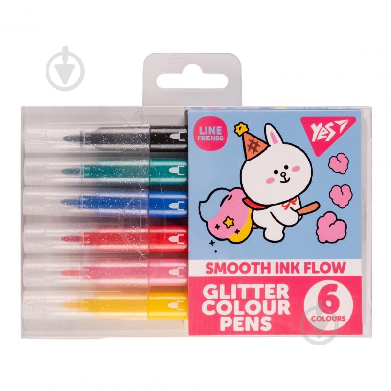 Набор фломастеров Line Friends 6 цветов глиттер YES - фото 1 Набор фломастеров Line Friends 6 цветов глиттер YES - фото 1