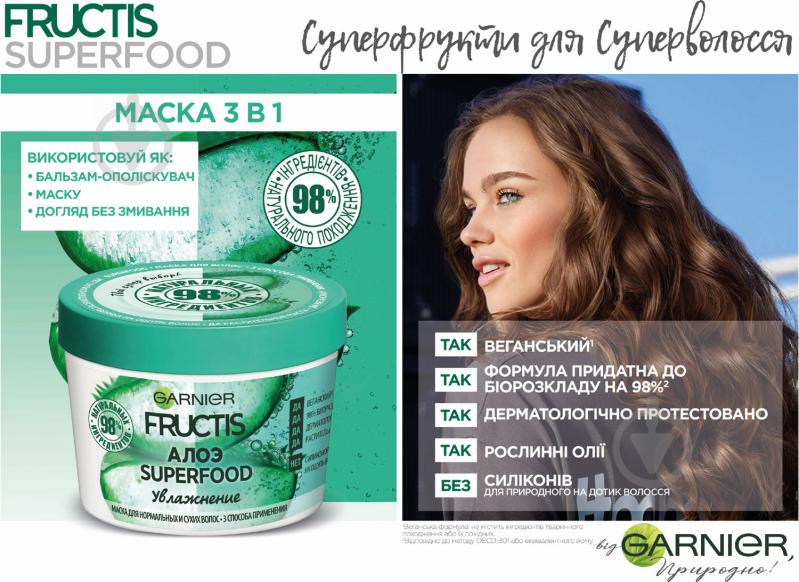 Маска Garnier Fructis Super Food Алоэ Увлажнение для нормальных и сухих волос 390 мл - фото 6