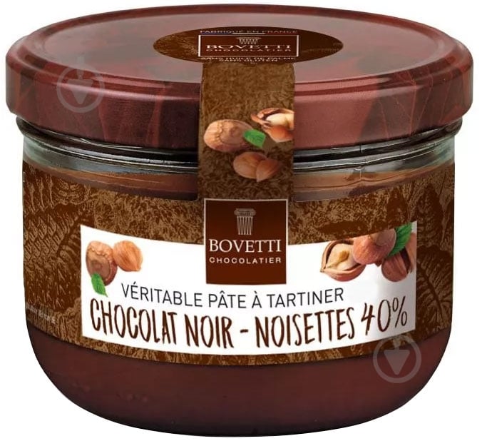 Паста Bovetti з темного шоколаду з фундуком без доданого цукру 200 г - фото 1