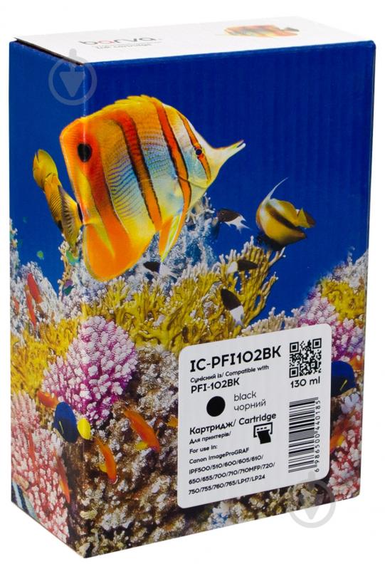 Картридж струйный Barva Canon PFI-102BK (0895B001) 130 мл (IC-PFI102BK) черный - фото 1 Картридж струйный Barva Canon PFI-102BK (0895B001) 130 мл (IC-PFI102BK) черный - фото 1