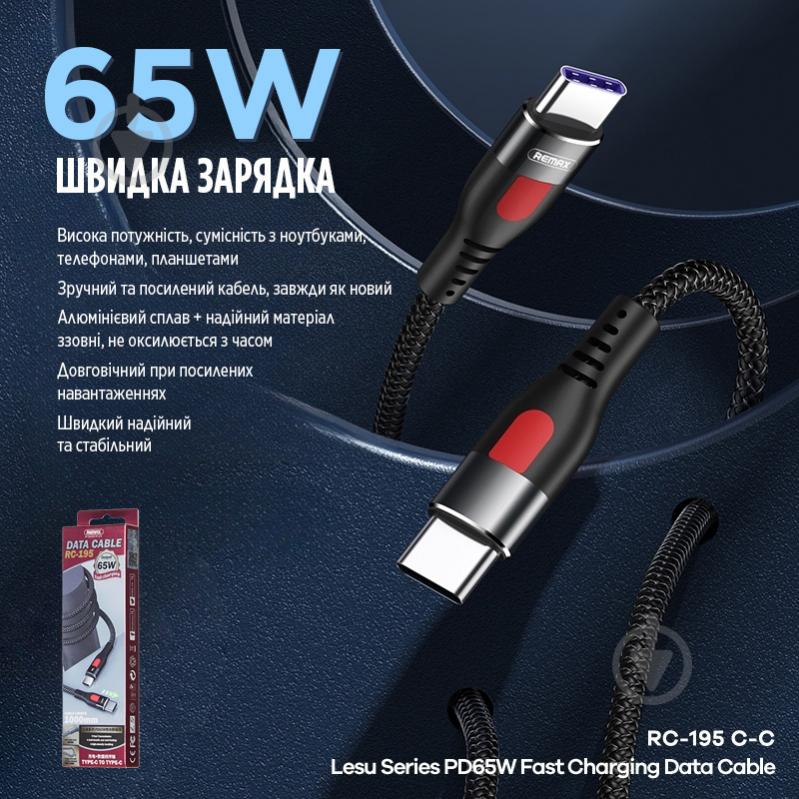 Кабель Remax Lesu Series Power Delivery Type-C to Type-C 65W 1 м black (RC-195) - фото 3