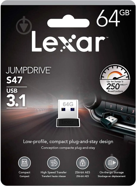 Флешпам'ять USB Lexar JumpDrive S47 64 ГБ USB 3.1 black (LJDS47-64GABBK) - фото 4