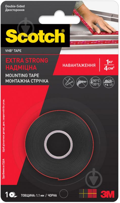 Монтажна двостороння стрічка 3M VHB надміцна чорна 6 мм х 2 м товщина 1,1 мм (2955-B-6-2,0) - фото 1