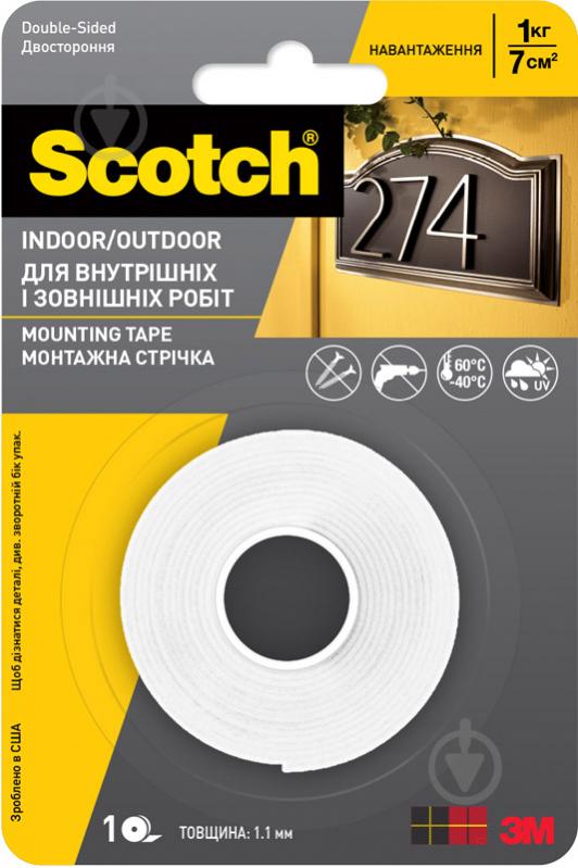 Монтажна двостороння стрічка 3M Scotch-Mount біла погодостійка 12 мм х 2 м товщина 1,1 мм (8610W/UR-12-2,0-B) - фото 1