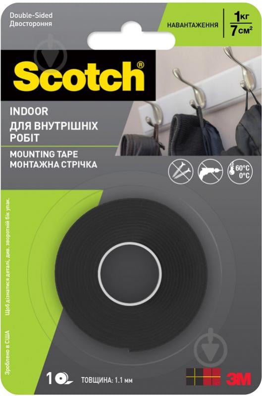 Монтажна двостороння стрічка 3M Scotch-Mount чорна 12 мм х 2 м товщина 1,1 мм - фото 1