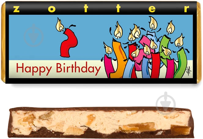 Молочный шоколад Zotter с Днем рождения миндаль органический 70 г - фото 1 Молочный шоколад Zotter с Днем рождения миндаль органический 70 г - фото 1