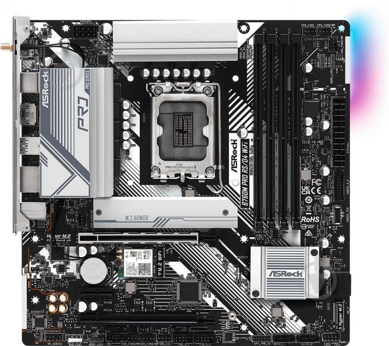 Материнська плата ASRock B760M PRO RS/D4 WIFI (Socket 1700, Intel B760, micro ATX) - фото 2