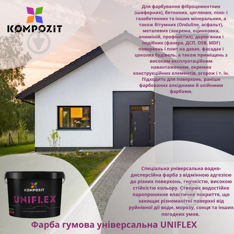 Краска универсальная резиновая Kompozit UNIFLEX мат Графит RAL7024 0,9 кг - фото 3