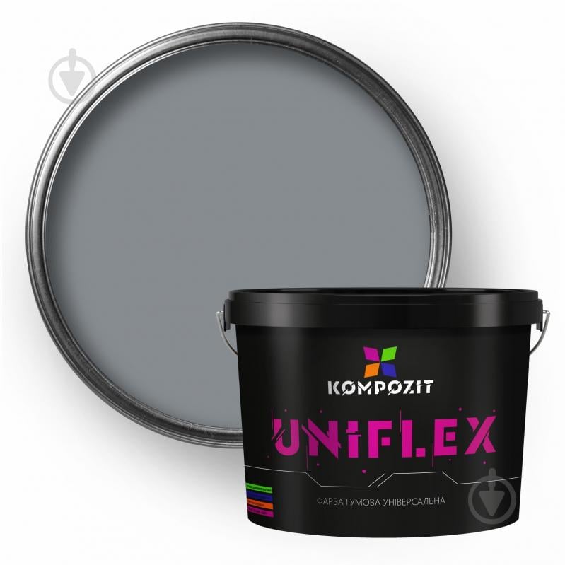 Краска универсальная резиновая Kompozit UNIFLEX мат Серый RAL7046 12 кг - фото 1