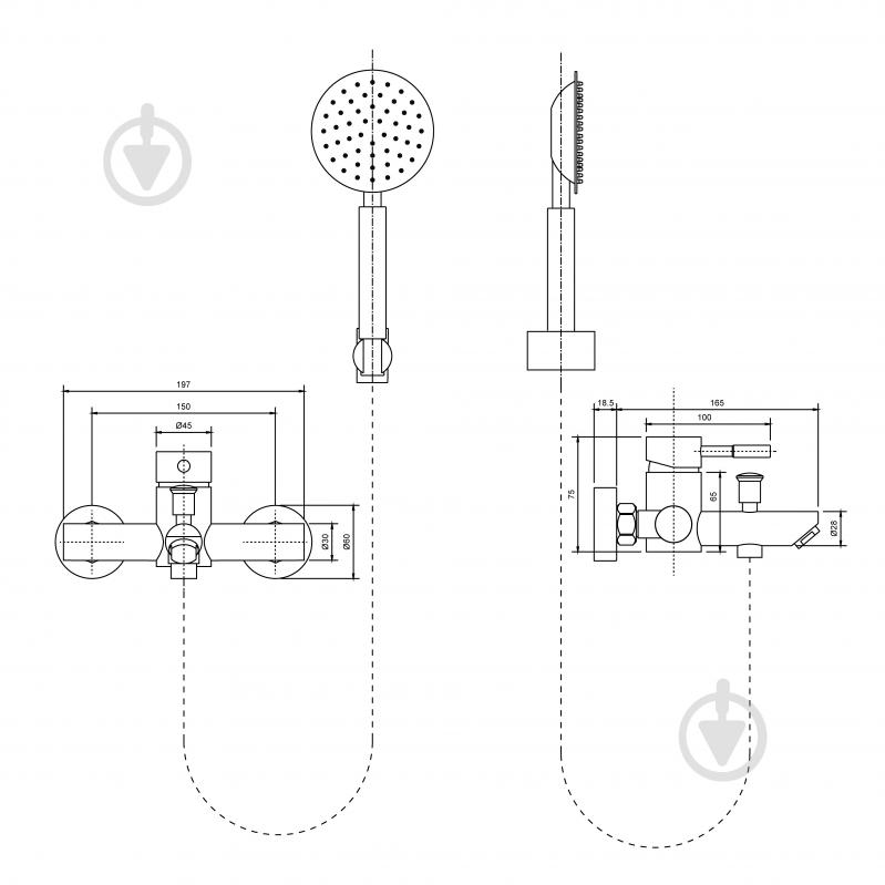 Змішувач для ванни/душу VIDAN Alvaro AISI-304 душова лійка та шланг у комплекті (IN-H7008) - фото 2