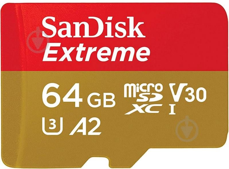 Карта пам'яті SanDisk microSD 64 ГБ UHS-I Class 3 (U3) (SDSQXAH-064G-GN6MA) Extreme V30 + SD - фото 1