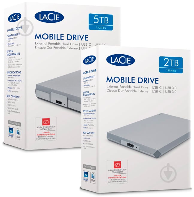 Внешний жесткий диск LaCie Mobile Drive 1 ТБ 2,5" USB 3.1 (STHG1000400) silver - фото 8