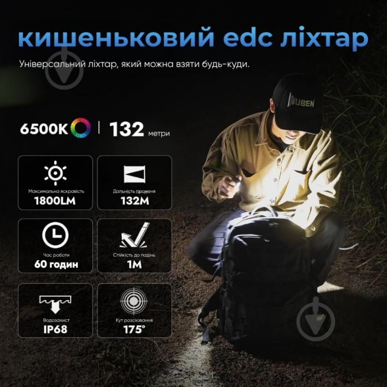 Ліхтар універсальний Wuben E7 Black (6 режимів, 1800 лм, 132м, до 60 год) - фото 17 Ліхтар універсальний Wuben E7 Black (6 режимів, 1800 лм, 132м, до 60 год) - фото 17