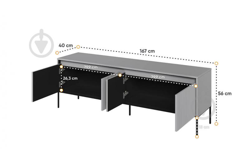 Тумба под ТВ малая Тренд серый/черный 1670x560x400 мм - фото 3