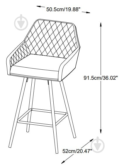 Стул барный Unique Furniture MILTON 520x920x510 мм 2 шт. серый - фото 7