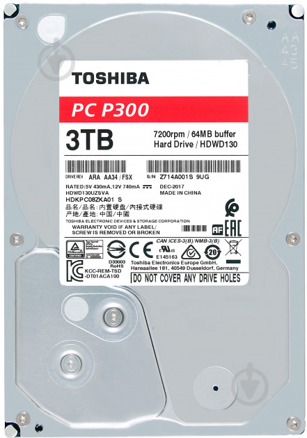 Жесткий диск TOSHIBA P300 3 ТБ 3,5" SATA III (HDWD130UZSVA) silver - фото 1