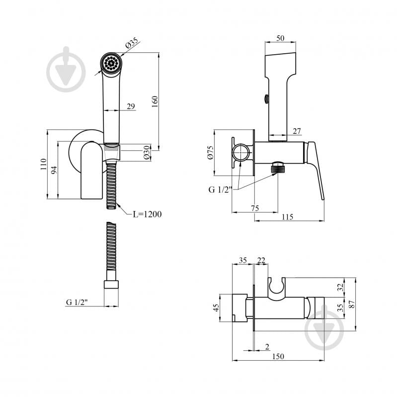Гігієнічний душ Kroner прихованого монтажу KRP Graz - GRP082 - фото 2 Гігієнічний душ Kroner прихованого монтажу KRP Graz - GRP082 - фото 2