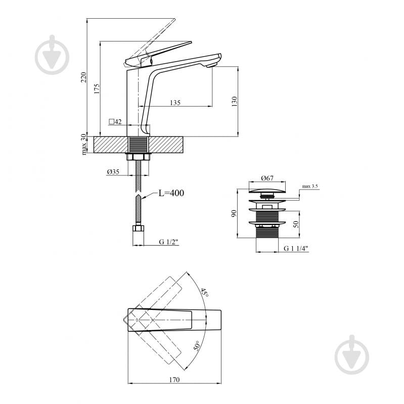 Смеситель для умывальника Kroner KRP Ersel - GRP0111BV с донним клапаном - фото 2 Смеситель для умывальника Kroner KRP Ersel - GRP0111BV с донним клапаном - фото 2
