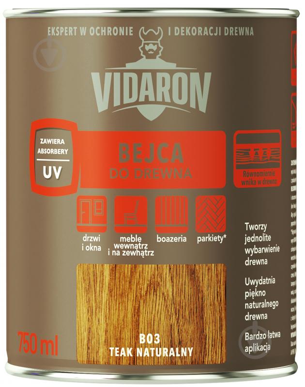 Бейц Vidaron для древесины натуральный тик В03 мат 0,75 л - фото 1